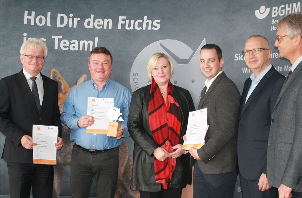 (v.l.n.r.) Andreas Thuss, Joerg Isensee, Ute Emsel (BGHM), Tobias Scheidt, Stephan Possekel, Ingolf Teich (BGHM)